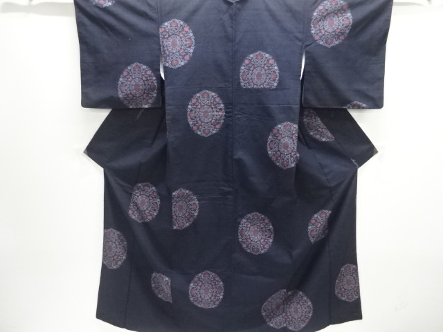 アンティーク　華紋織り出し手織り紬着物